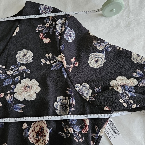 Aqua Curve Dress 2X Floral Smoked Waist LS Midi Ruffle Hem Lined V Neck USA Made - Picture 5 of 16